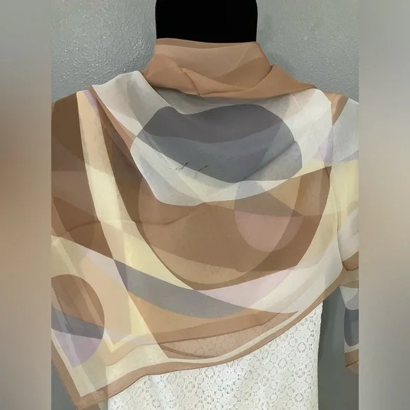 100% Silk scarf large camel grey cream - Picture 9 of 10